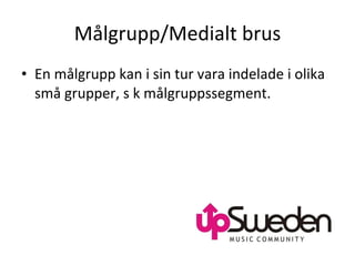 Målgrupp/Medialt brus En målgrupp kan i sin tur vara indelade i olika små grupper, s k målgruppssegment. 