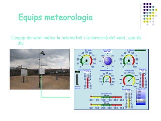 L’equip de vent indica la intensitat i la direcció del vent, que és diu anemòmetre.  