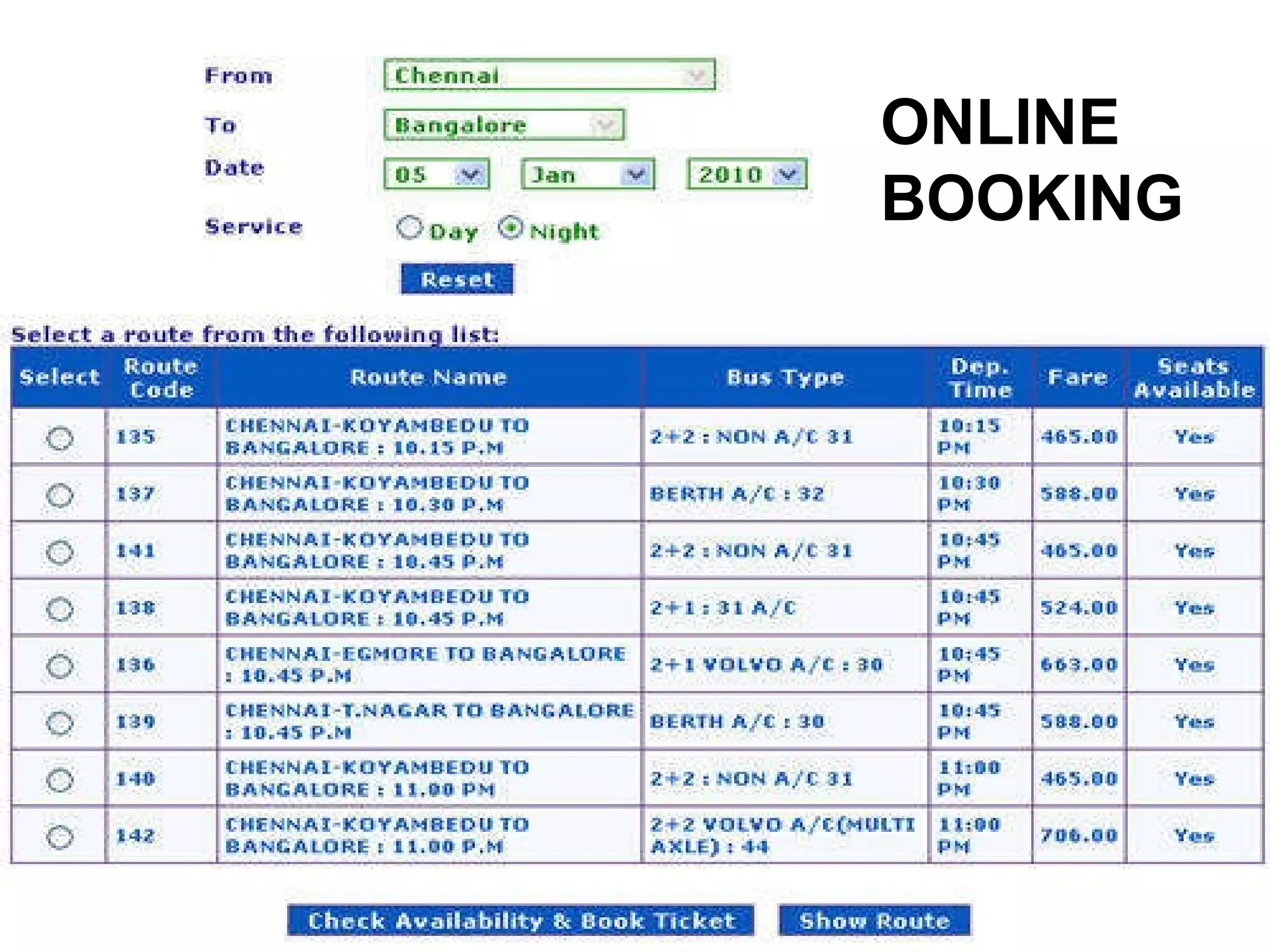 ONLINE BOOKING 