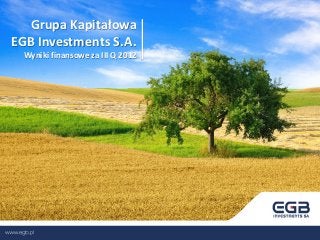 Grupa Kapitałowa
EGB Investments S.A.
 Wyniki finansowe za III Q 2012
 