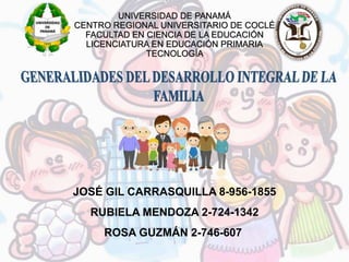 UNIVERSIDAD DE PANAMÁ
CENTRO REGIONAL UNIVERSITARIO DE COCLÉ
FACULTAD EN CIENCIA DE LA EDUCACIÓN
LICENCIATURA EN EDUCACIÓN PRIMARIA
TECNOLOGÍA
JOSÉ GIL CARRASQUILLA 8-956-1855
RUBIELA MENDOZA 2-724-1342
ROSA GUZMÁN 2-746-607
 