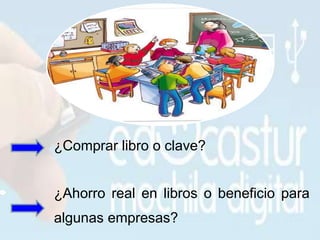 ¿Comprar libro o clave?
¿Ahorro real en libros o beneficio para
algunas empresas?
 