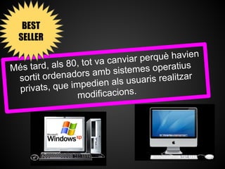 BEST SELLER

                                      erquè havien
                     o t va canviar p
M és tard, als 80, t                 e s operatius
                       s amb sistem
   so rtit ordenador                  aris realitzar
                       edien als usu
   pr ivats, que imp
                   m   odificacions.
 
