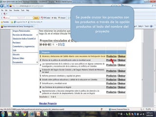 Se puede cruzar los proyectos con los productos a través de la opción productos al lado del nombre del proyecto 