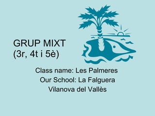GRUP MIXT (3r, 4t i 5è) Class name: Les Palmeres  Our School: La Falguera Vilanova del Vallès 
