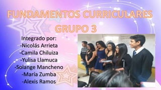 Integrado por:
-Nicolás Arrieta
-Camila Chiluiza
-Yulisa Llamuca
-Solange Mancheno
-María Zumba
-Alexis Ramos
 