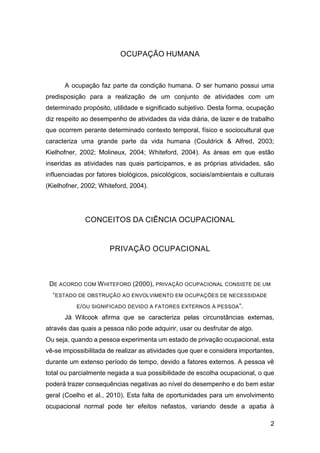 Pesquisa sobre conceitos de Ciência Ocupacional | PDF