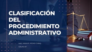 CLASIFICACIÓN
DEL
PROCEDIMIENTO
ADMINISTRATIVO
MAG. MANUEL ROJAS CUBAS
GRUPO 07
 