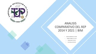 ANALISIS
COMPARATIVO DEL REP
2014 Y 2021 | BIM
• ROGELIO RODRIGUEZ 6-719-405
• ANABELA TORRES 4-757-1312
• CARLOS SAEZ 6-719-523
• LUIS CASTILLO 9-739-795
 