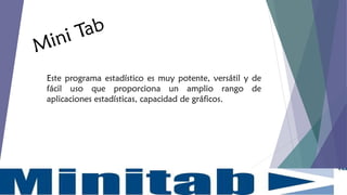 ab
iT
in
M
Este programa estadístico es muy potente, versátil y de
fácil uso que proporciona un amplio rango de
aplicaciones estadísticas, capacidad de gráficos.

 