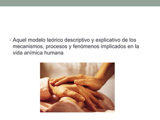• Aquel modelo teórico descriptivo y explicativo de los
 mecanismos, procesos y fenómenos implicados en la
 vida anímica humana
 
