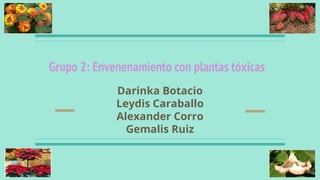Grupo 2: Envenenamiento con plantas tóxicas
Darinka Botacio
Leydis Caraballo
Alexander Corro
Gemalis Ruiz
 