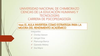 UNIVERSIDAD NACIONAL DE CHIMBORAZO
CIENCIAS DE LA EDUCACIÓN HUMANAS Y
TECNOLOGÍAS
CARRERA DE PSICOPEDAGOGÍA
Integrantes:
 Chimba Steeven
 Llangari Elvia
 Pilamunga Bianca
 Quevedo Melany
 Sisa Mayra
 