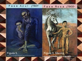 Fase Azul (1901-1904)Fase Rosa (1905-1907)Picasso e as suas fasesFigura 5. http://vivercomlight.blogspot.com/2010/04/azul.html Figura 6. Menino conduzindo um cavalohttp://latinorium.blogspot.com/2006_02_01_archive.html