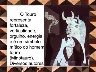 Entre as complexas imagens cubistas presentes nesta obra Guernica, conseguimos interpretar a mãe e o filho imediatamente: Uma criança morta aos braços da mãe, que se encontra com um rosto angustiado. Esta figura é especialmente penetrante devido aos contrastes entre o estilo do rosto e a representação mais convencional da criança. O grito da mãe é representado pela língua de fora que se apresenta como um punhal ou um estilhaço de vidro. 
