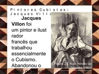 Pintores Cubistas: Diego RiveraDiego Riverafoi considerado um dos maiores pintores mexicanos e trabalhou com Pablo Picasso, Salvador Dalí, Juan Miró e António Gaudí. Estes contactos enriqueceram-no bastante em termos artísticos. Figura 23. Auto retrato de  Diego Riverahttp://www.davidngoldberg.com/DNGportraits.htm