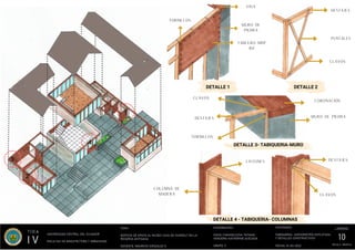 CLAVOS
LISTONES
COLUMNA DE
MADERA
DESTAJES
DETALLE 1
CLAVOS
CORONACIÓN
PUNTALES
CLAVOS
VIGA
MURO DE
PIEDRA
TABLERO MDP
RH
TORNILLOS
MURO DE PIEDRA
DETALLE 3- TABIQUERIA-MURO
DETALLE 4 - TABIQUERIA- COLUMNAS
TORNILLOS
DESTAJES
DESTAJES
DETALLE 2
1
2
3
4
 