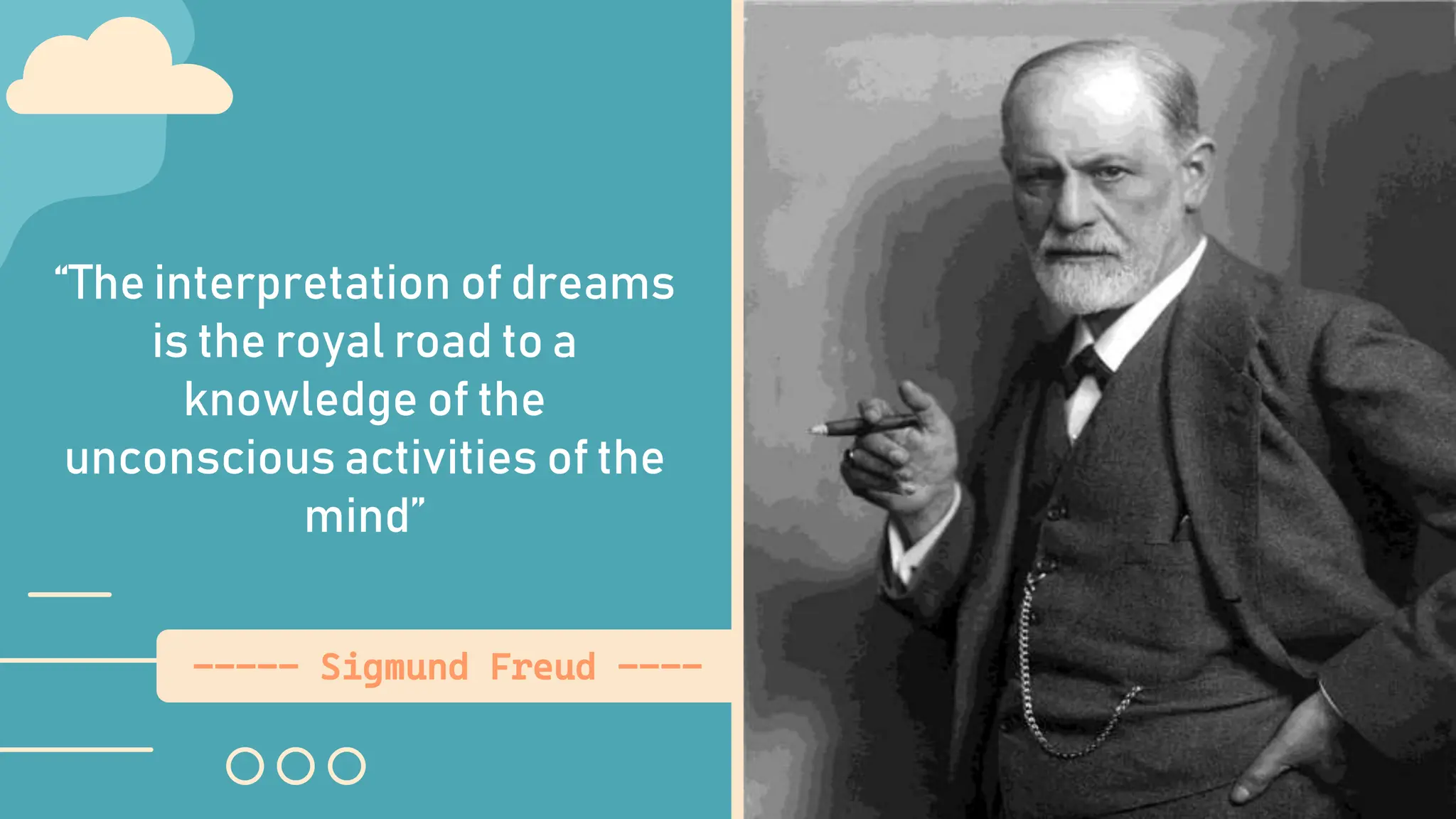 “The interpretation of dreams
is the royal road to a
knowledge of the
unconscious activities of the
mind”
----- Sigmund Freud ----
 
