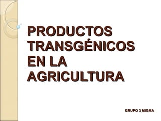 PRODUCTOS TRANSGÉNICOS EN LA AGRICULTURA GRUPO 3 MIGMA 