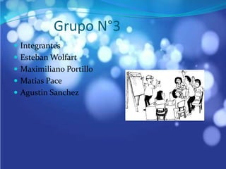 Grupo N°3
 Integrantes
 Esteban Wolfart
 Maximiliano Portillo
 Matias Pace
 Agustin Sanchez
 