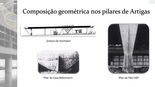 Composição geométrica nos pilares de Artigas

Ginásio de Itanhaém

Pilar da Casa Bittencourt

Pilar da FAU-USP

 
