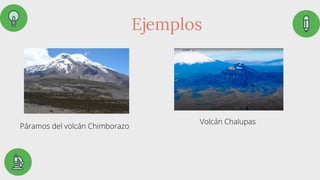 Ejemplos
Páramos del volcán Chimborazo
Volcán Chalupas
 