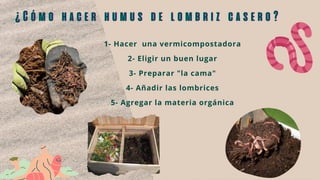 1- Hacer una vermicompostadora
2- Eligir un buen lugar
3- Preparar "la cama"
4- Añadir las lombrices
5- Agregar la materia orgánica
¿Cómo hacer humus de lombriz casero?
¿Cómo hacer humus de lombriz casero?
¿Cómo hacer humus de lombriz casero?
 
