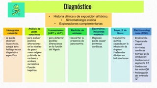 Diagnóstico
• Historia clínica y de exposición al tóxico.
• Sintomatología clínica
• Exploraciones complementarias
 