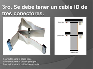 1 conector para la placa base.
1 conector para la unidad principal.
1 conector para la unidad secundaria.
 