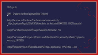 Bibliografía
NIMH » Trastorno límite de la personalidad (nih.gov)
https://casarosa.mx/trastornos/trastornos-emocionales-conducta/
https://elpais.com/elpais/2019/02/17/laboratorio_de_felicidad/1550433897_990727.amp.html
https://www.buenastareas.com/ensayos/Conductas-Dramaticas-Psic
https://www.mayoclinic.org/es-es/diseases-conditions/borderline-personality-disorder/symptoms-
causes/syc-20370237
https://psicodesarrollo.es.tl/Conductas-dram%E1ticas,-emocionales-o-err%E1ticas-.-.htm
 