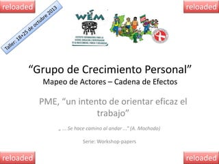 reloaded

reloaded

“Grupo de Crecimiento Personal”
Mapeo de Actores – Cadena de Efectos

PME, “un intento de orientar eficaz el
trabajo”
„ ... Se hace camino al andar ...“ (A. Machado)
Serie: Workshop-papers

reloaded

reloaded

 