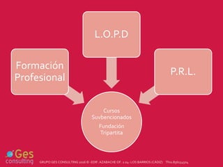 Cursos
Suvbencionados
Fundación
Tripartita
Formación
Profesional
L.O.P.D
P.R.L.
GRUPO GES CONSULTING 2016 © -EDIF. AZABACHE OF. 2.04- LOS BARRIOS (CÁDIZ) Tfno.856154504
 