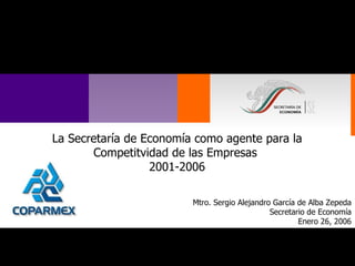 Mtro. Sergio Alejandro García de Alba Zepeda Secretario de Economía Enero 26, 2006 Versión: Preliminar La Secretaría de Economía como agente para la Competitvidad de las Empresas  2001-2006 