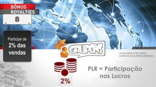 8
Participe de
2% das
vendas
PLR = Participação
nos Lucros
 