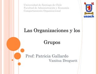Universidad de Santiago de Chile
Facultad de Administración y Economía
Comportamiento Organizacional




Las Organizaciones y los

                Grupos

 Prof: Patricia Gallardo
                    Vanitsa Droguett
 