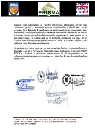 EFICIENTE ATENCIÓN EN LA CONSEJERÍA NUTRICIONAL PARA REDUCIR LA
DESNUTRICIÓN CRÓNICA INFANTIL EN NIÑOS MENORES DE 5 AÑOS EN EL
DISTRITO DE ANTABAMBA
 