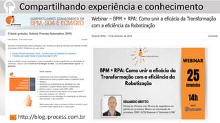 Compartilhando experiência e conhecimento
http://blog.iprocess.com.br
 