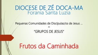DIOCESE DE ZÉ DOCA-MA
Forania Santa Luzia
Pequenas Comunidades de Discípulas/os de Jesus ...
=
“GRUPOS DE JESUS”
Frutos da Caminhada
 