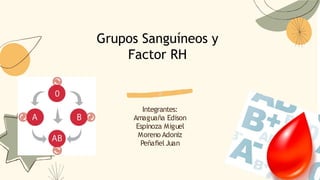 Integrantes:
Amaguaña Edison
Espinoza Miguel
Moreno Adoniz
Peñafiel Juan
Grupos Sanguíneos y
Factor RH
 