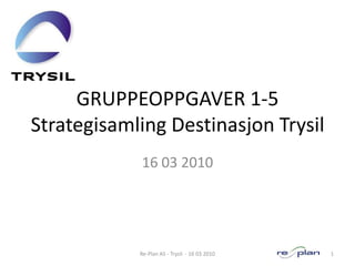 GRUPPEOPPGAVER 1-5Strategisamling Destinasjon Trysil  16 03 2010 1 Re-Plan AS - Trysil  - 16 03 2010   