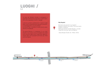LUOGHI  /
5.2

La zona del Naviglio Grande è costeggiata in
zona San Cristoforo da negozietti e spazi espositivi e che riguardano l’arte e il design.
Bike Republic

I percorsi portano esattamente in questi luoghi
dove si può tranquillamente passare la domenica passeggiando e acculturandosi.
La zona di San Cristoforo è molto anche caratteristica lomabarda.

1

Tra porta Genova e il cavalcavia c’è un lunghissimo muro bianco che verrà dipinto da street
artist durante degli eventi organizzati appositamente dove sarà possibile ammirare gli street
artisti all’opera.

1

Alzaia Naviglio Grande 144 - Milano 20142

viale Cassala

canottieri /
fine percorso

alzaia naviglio grande
via Lodovico il Moro
Lod. il Moro
Pestalozzi

Bicicletta rotta durante il tuo tragitto?
Bisogno di riparere una ruota o i tuoi freni hanno
bisogno un’oliatina?
Allora puoi fermarti da Bike Republic, uno bike
shops ben fornito per ogni tua esigenza.

inizio percorso
alzaia naviglio grande

via Lodovico il Moro
Ripa ticinese
d’Adda

Naviglio grande

Ripa ticinese
Lombardini

Ripa di Porta Ticinese

 