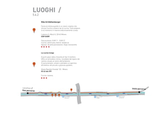 LUOGHI  /
5.4.2

Ribs Grill&Hamburger

3

Carne di ottima qualità in un menú creativo che
strizza l’occhio a diversi tipi di cucina. Tutto preparato al momento in maniera deliziosamente curata.
Lodovico IL Moro13, 20143 Milano
028134589
Fascia prezzo: EUR 11 - EUR 27
Cucina: americana, bistrot, barbecue
Opzioni: Accetta prenotazioni, Dopo mezzanotte

La cucina invoga

4

A pochi passi dalla chiesetta di San Cristoforo.
Offre un’atmosfera intima, riscaldata dal tepore del
camino situato al centro dell’ambiente.
Si può pranzare, cenare o prendere un aperitivo
all’esterno nel piccolo e grazioso giardino.
Alzaia Naviglio Grande 122, Milano
02 42 444 391
Cucina: italiana

4
alzaia naviglio grande
via Lodovico il Moro

1

2

3
Lod. il Moro
Pestalozzi

viale Cassala

canottieri /
fine percorso

inizio percorso
alzaia naviglio grande

via Lodovico il Moro
Ripa ticinese
d’Adda

Naviglio grande

Ripa ticinese
Lombardini

Ripa di Porta Ticinese

 