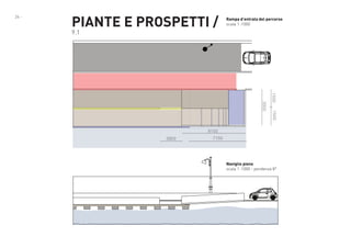 24 -

PIANTE E PROSPETTI /

Rampa d’entrata del percorso
scala 1 :1000

9.1

1500
1500

3000

8150
2822

7150

Naviglio pieno
scala 1 :1000 - pendenza 8°

Piant

navig

 