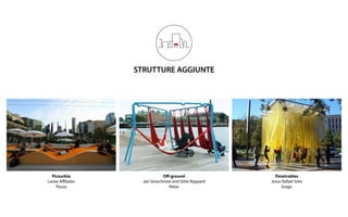 STRUTTURE AGGIUNTE
Penetrables
Jesus Rafael Soto
Svago
Off-ground
Jair Straschnow and Gitte Nygaard
Relax
Picnurbia
Loose Affiliates
Pausa
 