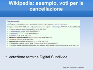 Wikipedia: esempio, voti per la cancellazione <ul><ul><li>Votazione termine Digital Subdivide  </li></ul></ul>Zoojo team –...