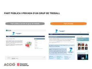 PART PÚBLICA I PRIVADA D’UN GRUP DE TREBALL
Part privadaPart pública (accés al grup de treball)
 