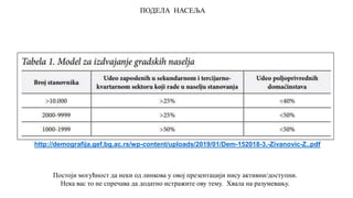 ПОДЕЛА НАСЕЉА
http://demografija.gef.bg.ac.rs/wp-content/uploads/2019/01/Dem-152018-3.-Zivanovic-Z..pdf
Постоји могућност да неки од линкова у овој презентацији нису активни/доступни.
Нека вас то не спречава да додатно истражите ову тему. Хвала на разумевању.
 