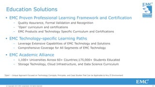 Education Solutions
 EMC Proven Professional Learning Framework and Certification
–

Quality Assurance, Formal Validation...