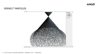 OPENCL™ PARTICLES

8 | BULLET 3 OpenCL™ RIGID BODY SIMULATION | NOVEMBER 21, 2013 | CONFIDENTIAL

 