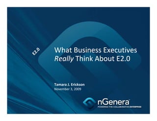What Business Executives 
Really Think About E2.0


Tamara J. Erickson
T      J Ei k
November 3, 2009
 